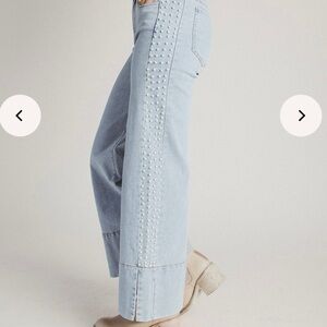 ☀️🍁 Wide-Leg Jeans with Pearl Trim